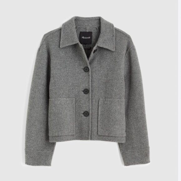 Madewell Jackets & Blazers - NWT Madewell Double-Faced Cropped Chore Jacket Sz M Light heather gray